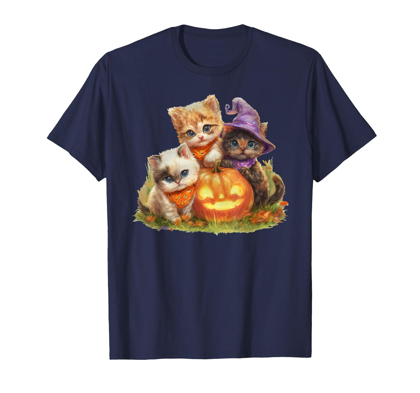 Vintage Kittens Pumpkin Cute Cat Spooky Season Halloween T-Shirt