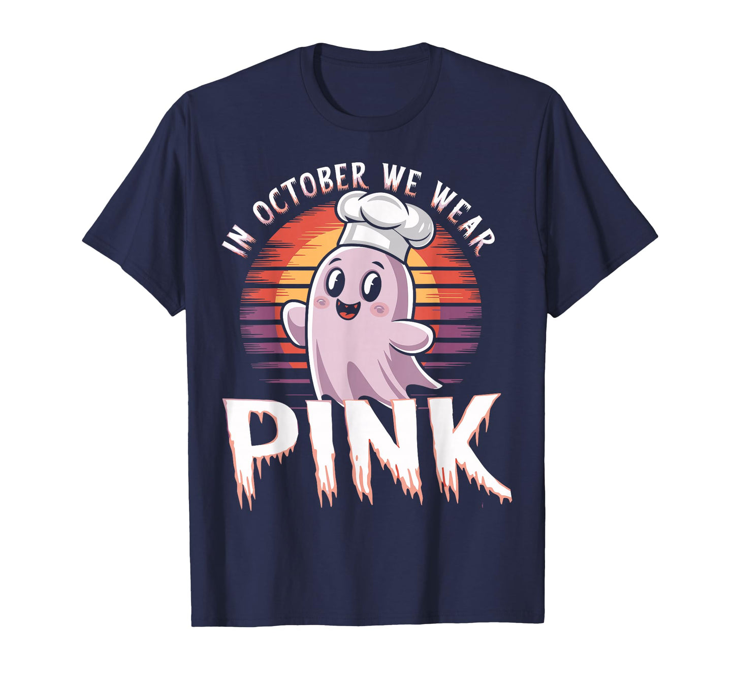 in October We Wear Pink Ghost Witch Breast Cancer Awareness T-Shirt