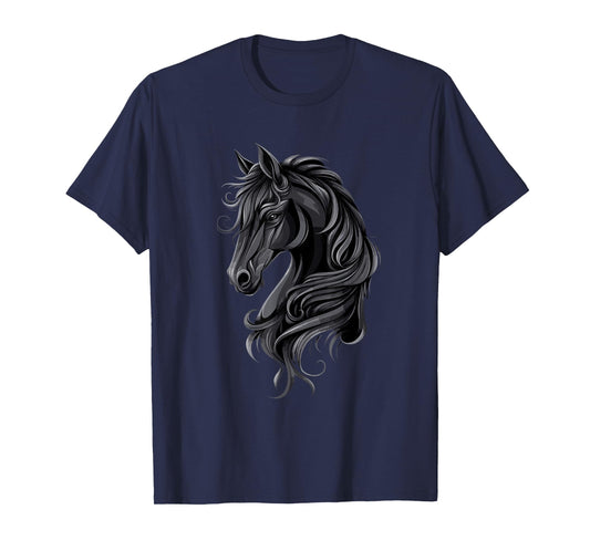 Black Horse Portrait – Friesian horse T-Shirt