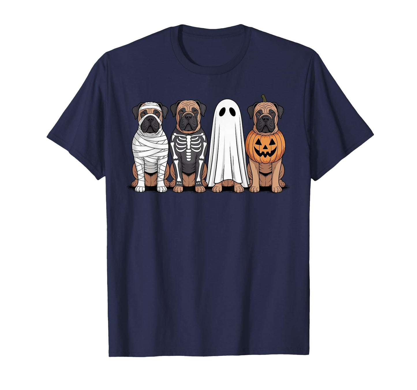 Spooky Ghost Bullmastiff Pumpkin Halloween Dog Skeleton T-Shirt