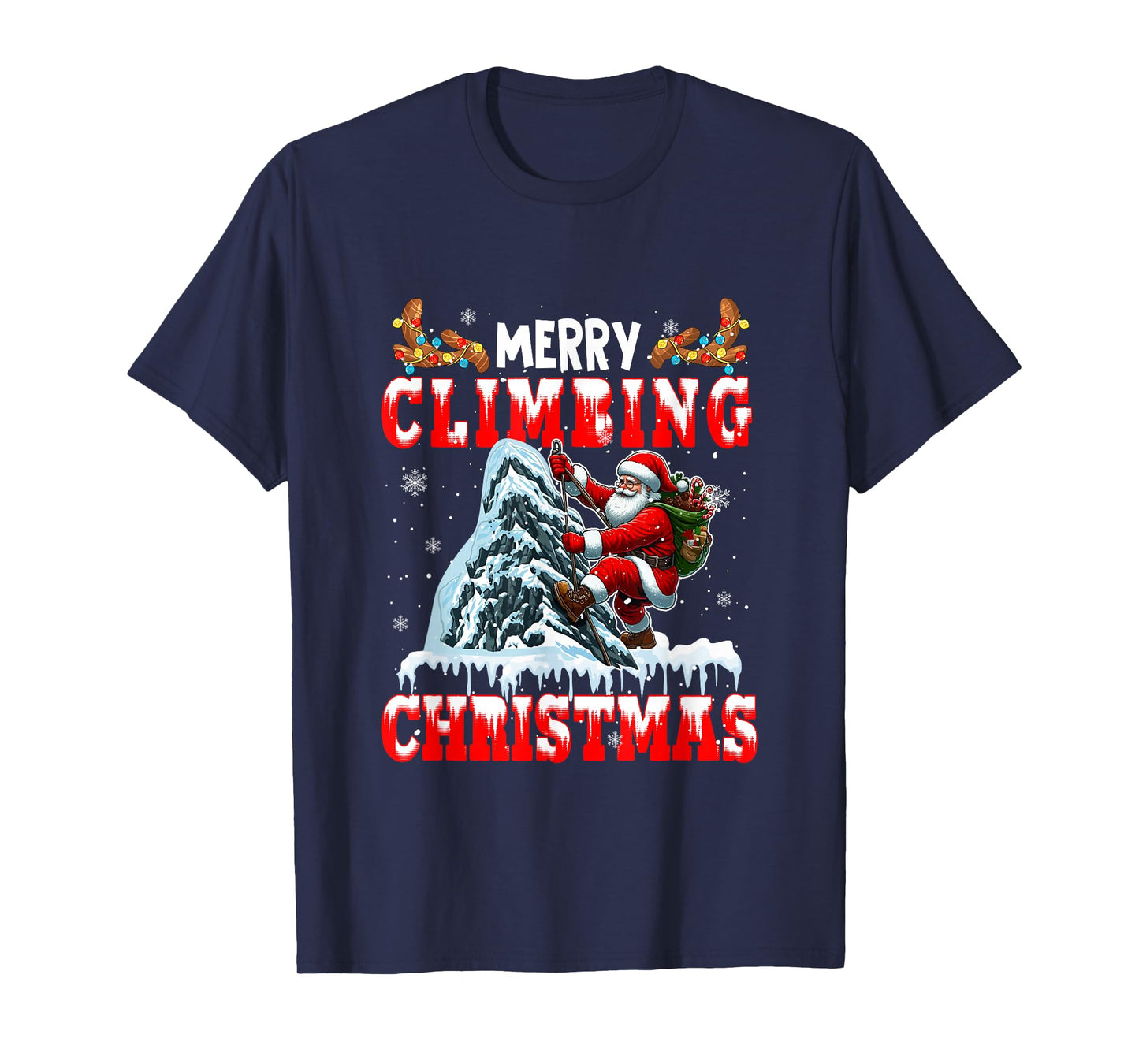 Merry Christmas Climbing Santa Colorful Costume Sport Lover T-Shirt