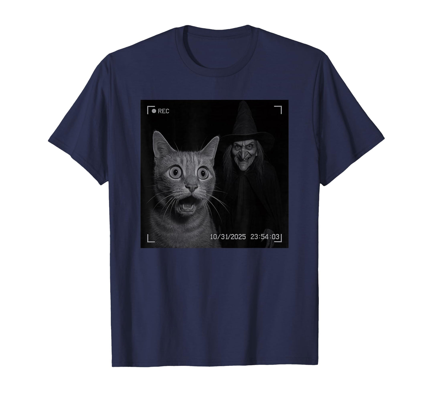 Funny Cat On Security Camera with Witch Halloween T-Shirt