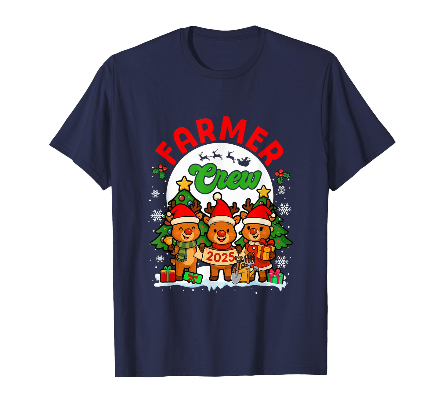 Farmer Crew 2025 Xmas Three Santa Reindeer Funny Job Team T-Shirt