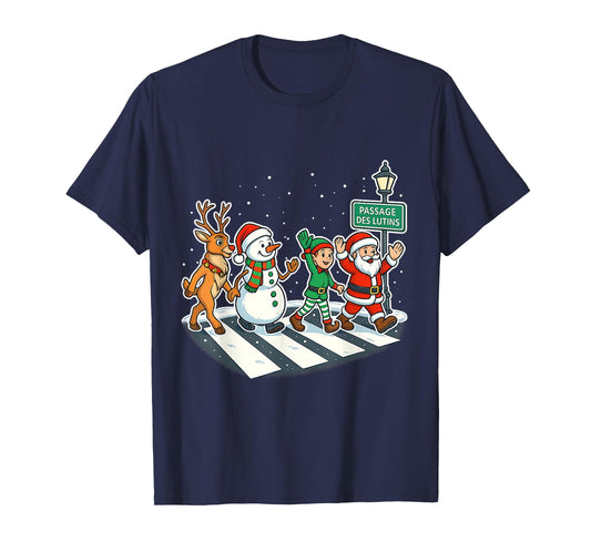 Elf Crossing Santa Snowman Reindeer Christmas T-Shirt