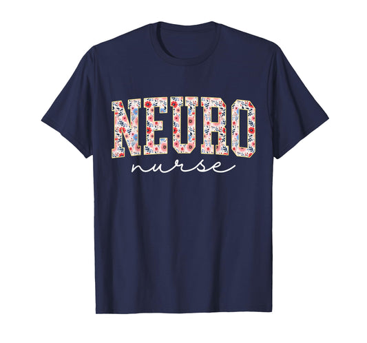 Floral Neuro Trauma Icu Nurse Neurology Nurse Neuroscience T-Shirt