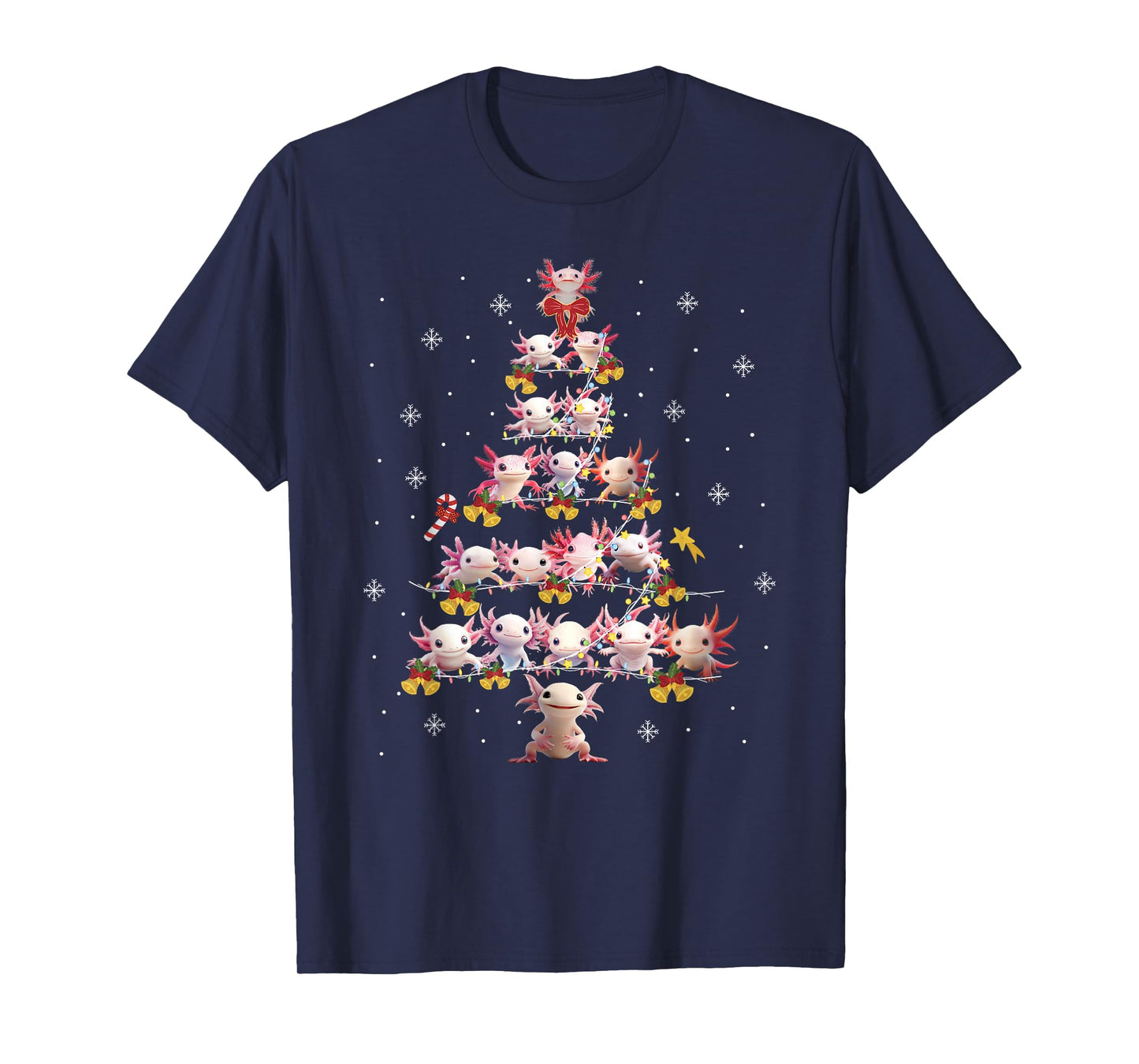 Funny Axolotl Christmas Tree Cute Flamingos Holiday Xmas Tee T-Shirt