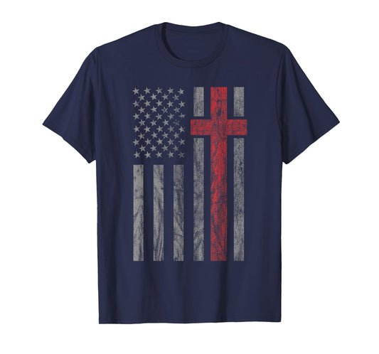 Vintage Distressed USA Flag Christian Shirt - Patriotic Tee T-Shirt