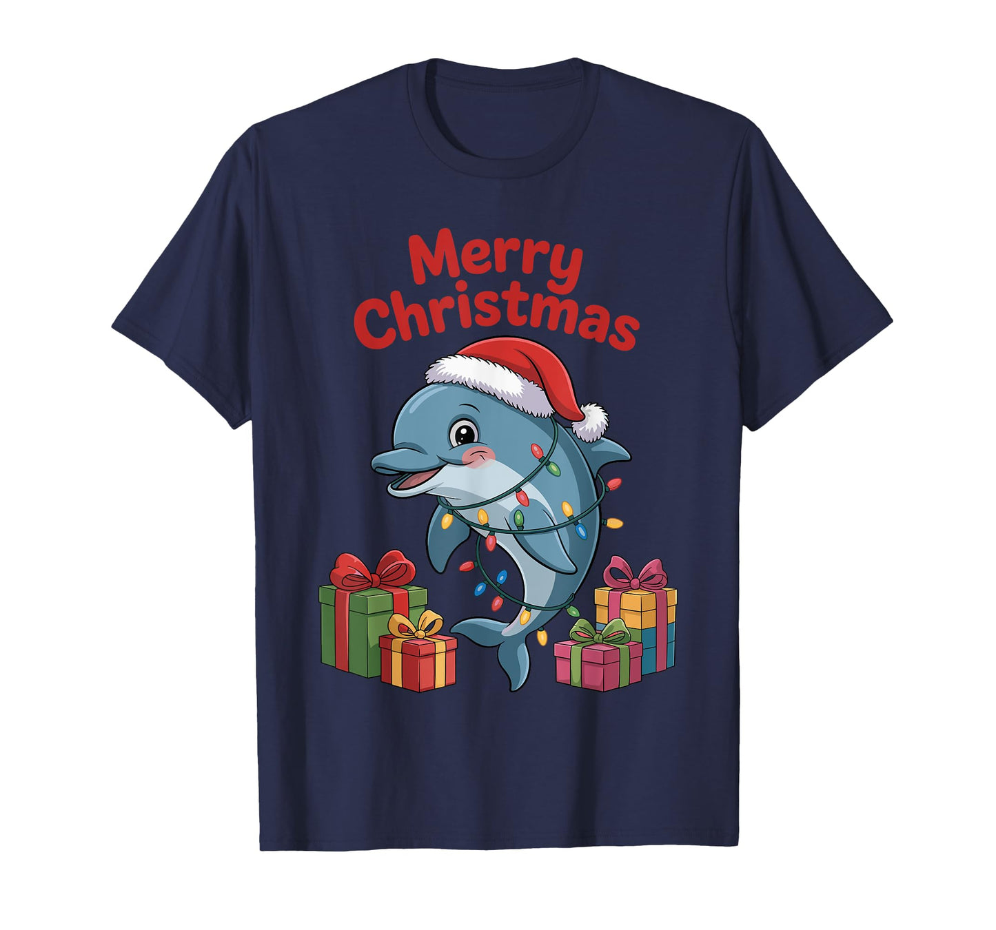 Funny Dolphin Santa Hat Animals Lovers Ugly Christmas Pajama T-Shirt