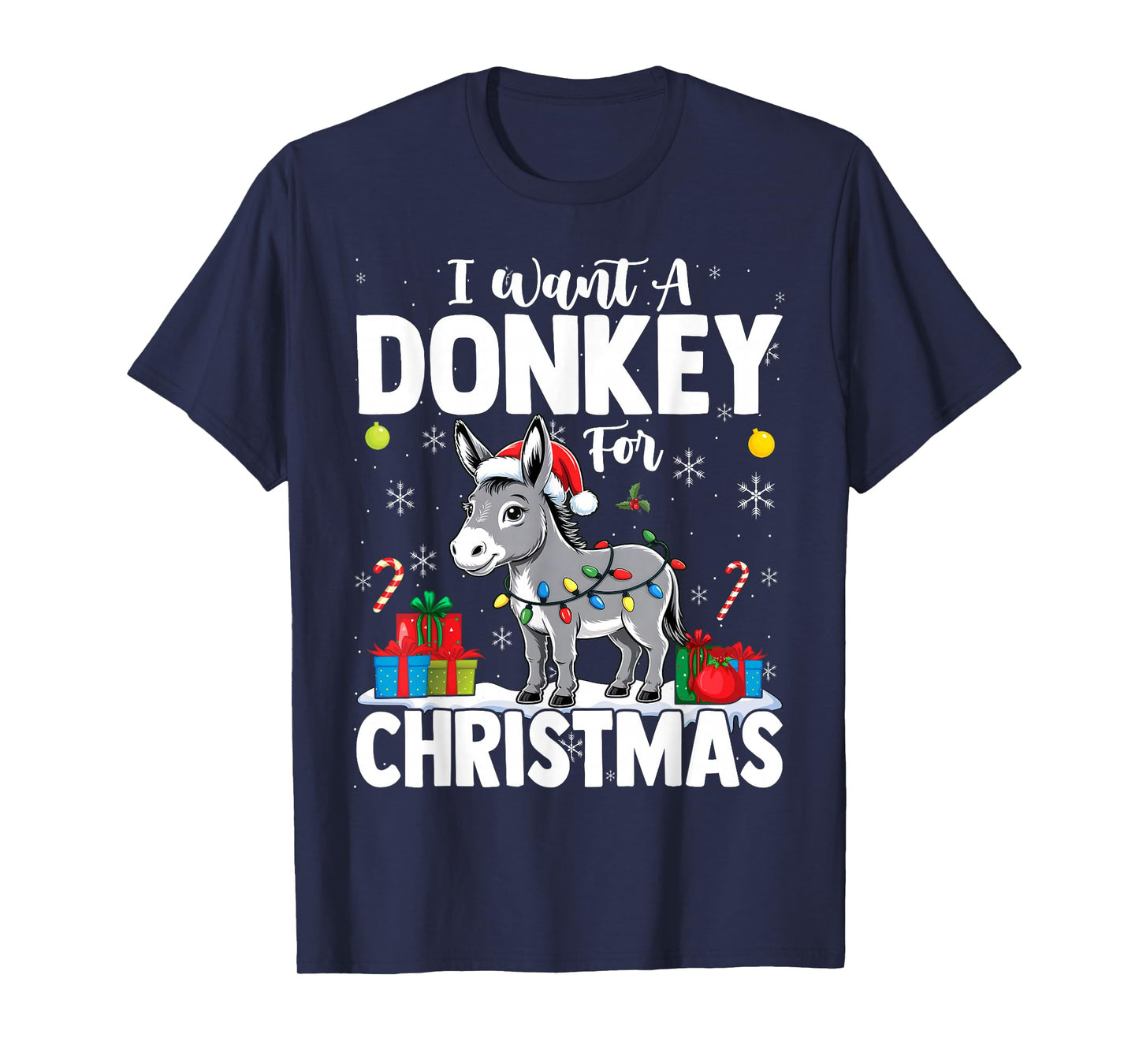 I Want A Donkey for Christmas Santa Hat Funny Xmas T-Shirt