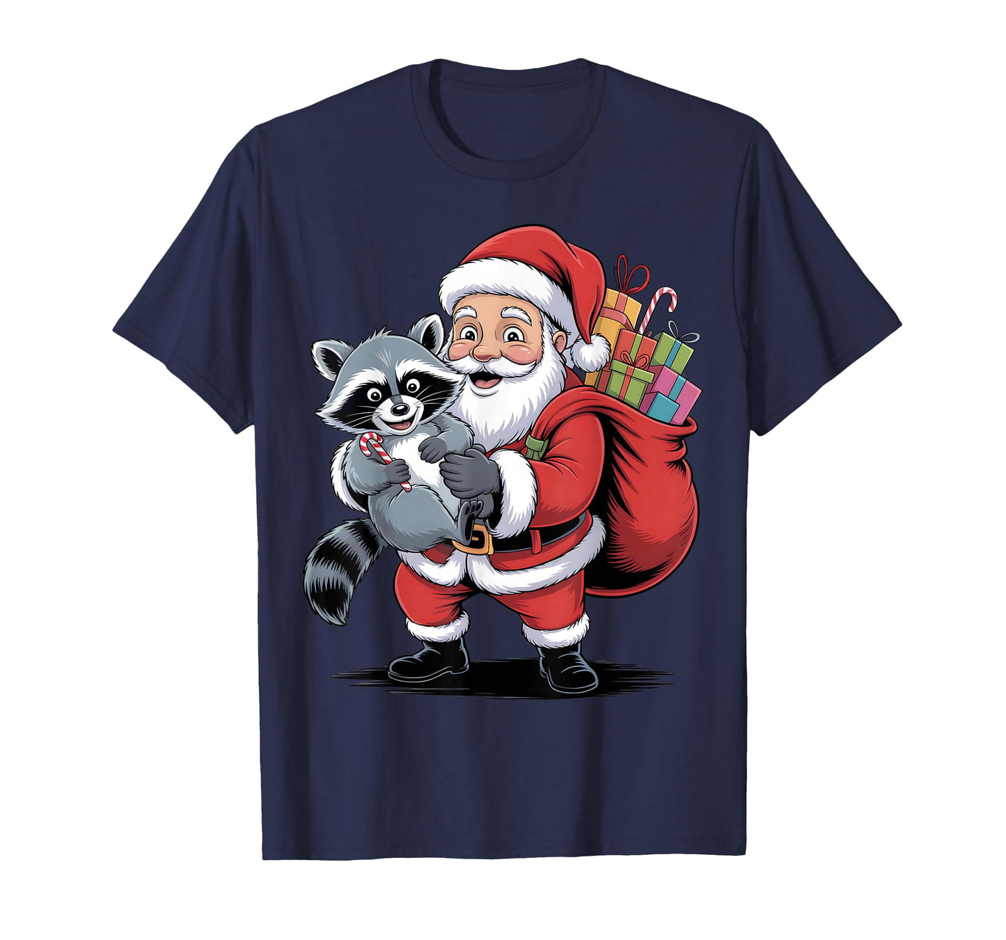 Funny Raccoon Santa Christmas Holiday Cartoon Funny Raccoons T-Shirt