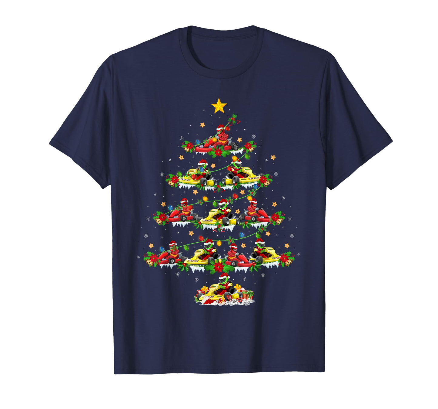 Kart Racing Christmas Tree Lights Funny Karting Xmas T-Shirt