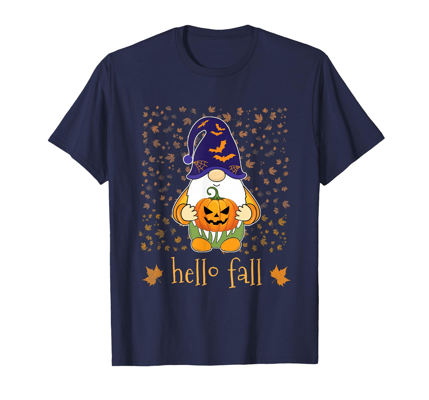 Funny Cute Gnome Witch Holding Pumpkin Autumn Fall Leaves T-Shirt