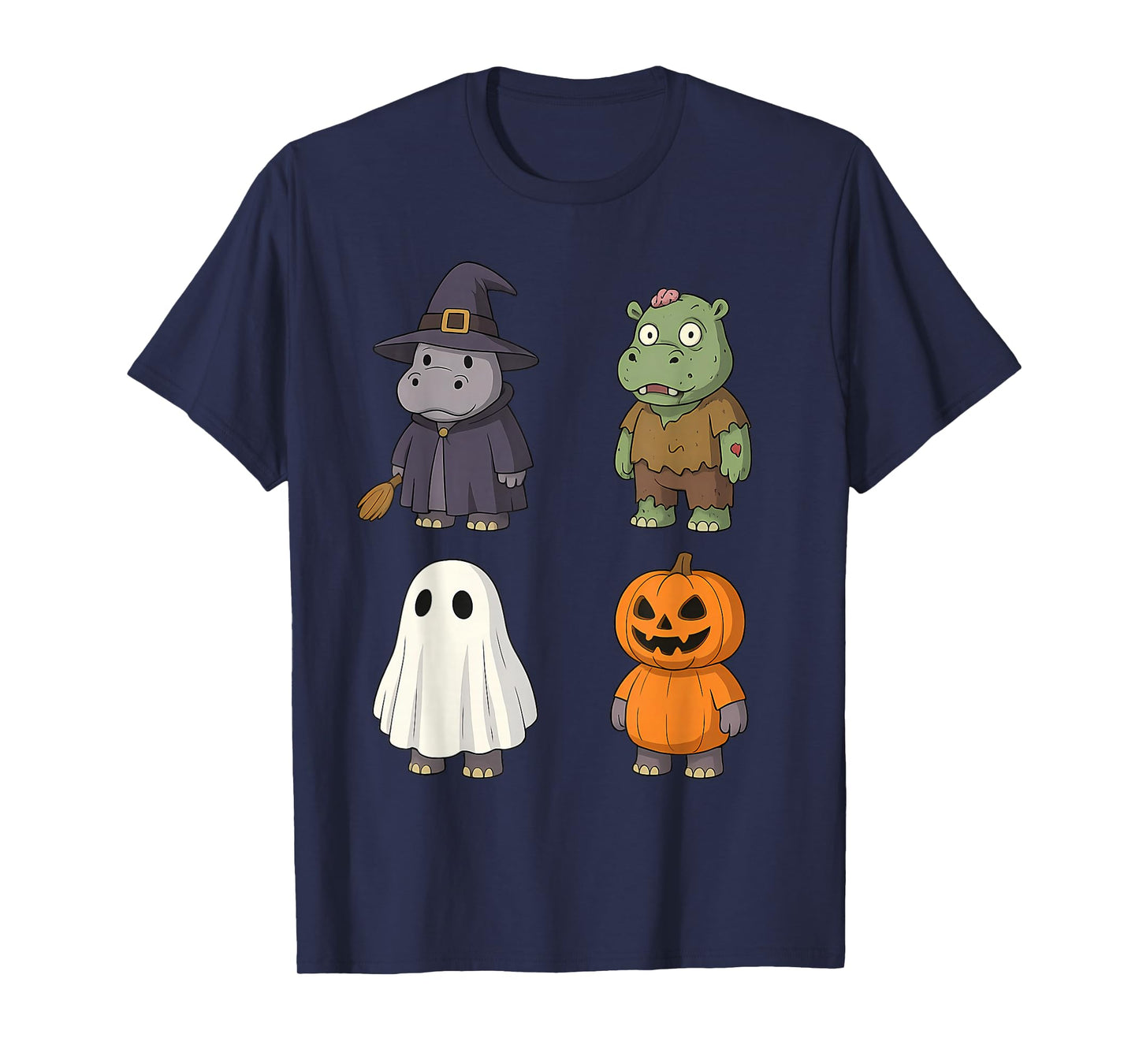 Funny Hippo Ghost Witch Zombie Pumpkin Halloween Boys Girls T-Shirt