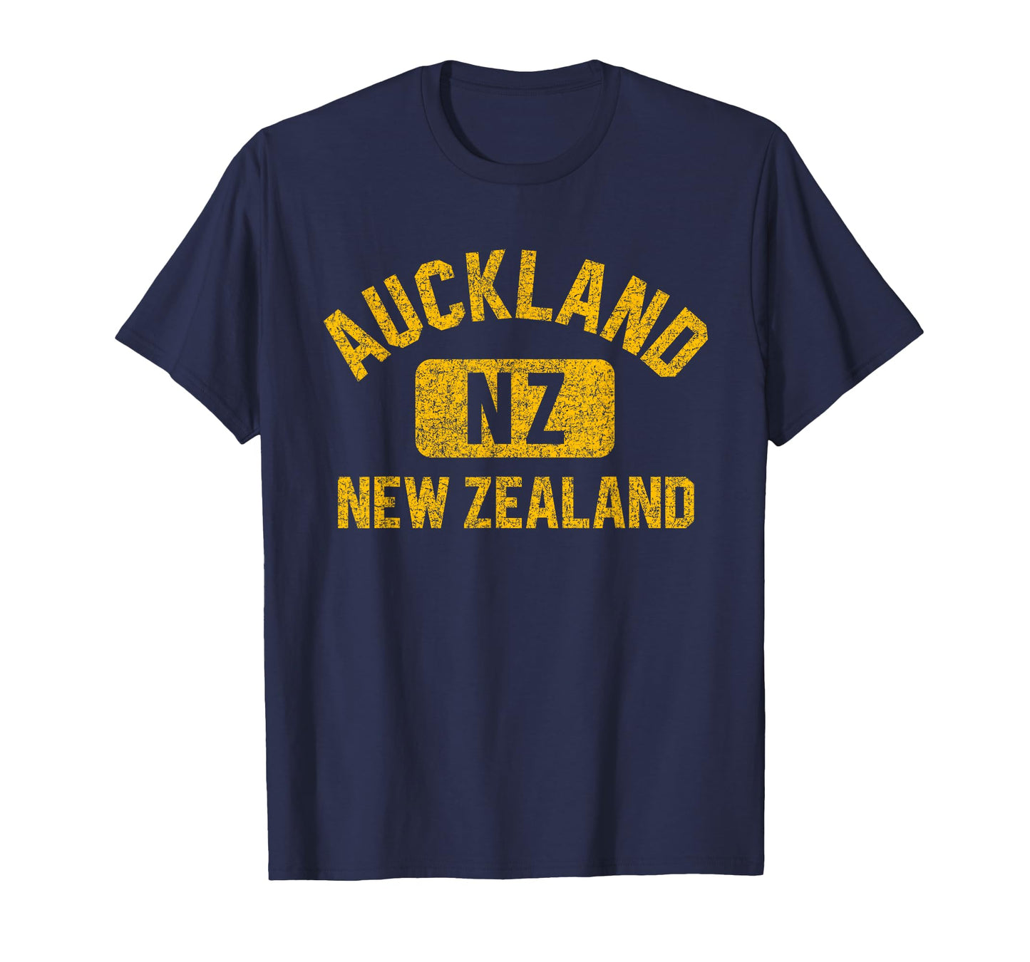 Auckland New Zealand Gym Style Distressed Amber Print T-Shirt