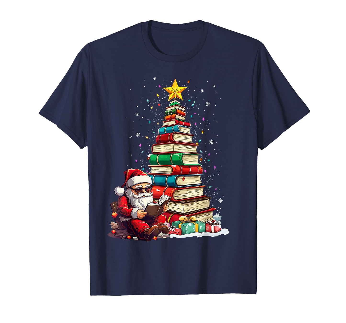 Christmas Tree Book Lover Santa Women Men Outfit T-Shirt