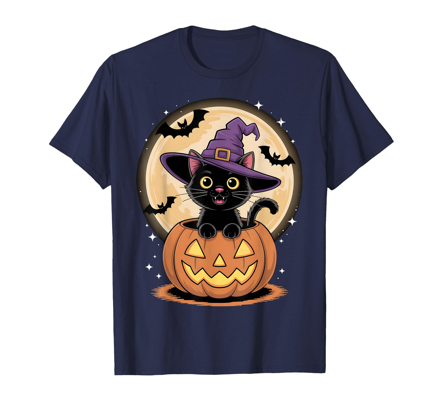 Cute Black Cat Pumpkin Halloween Vintage Halloween Cat T-Shirt