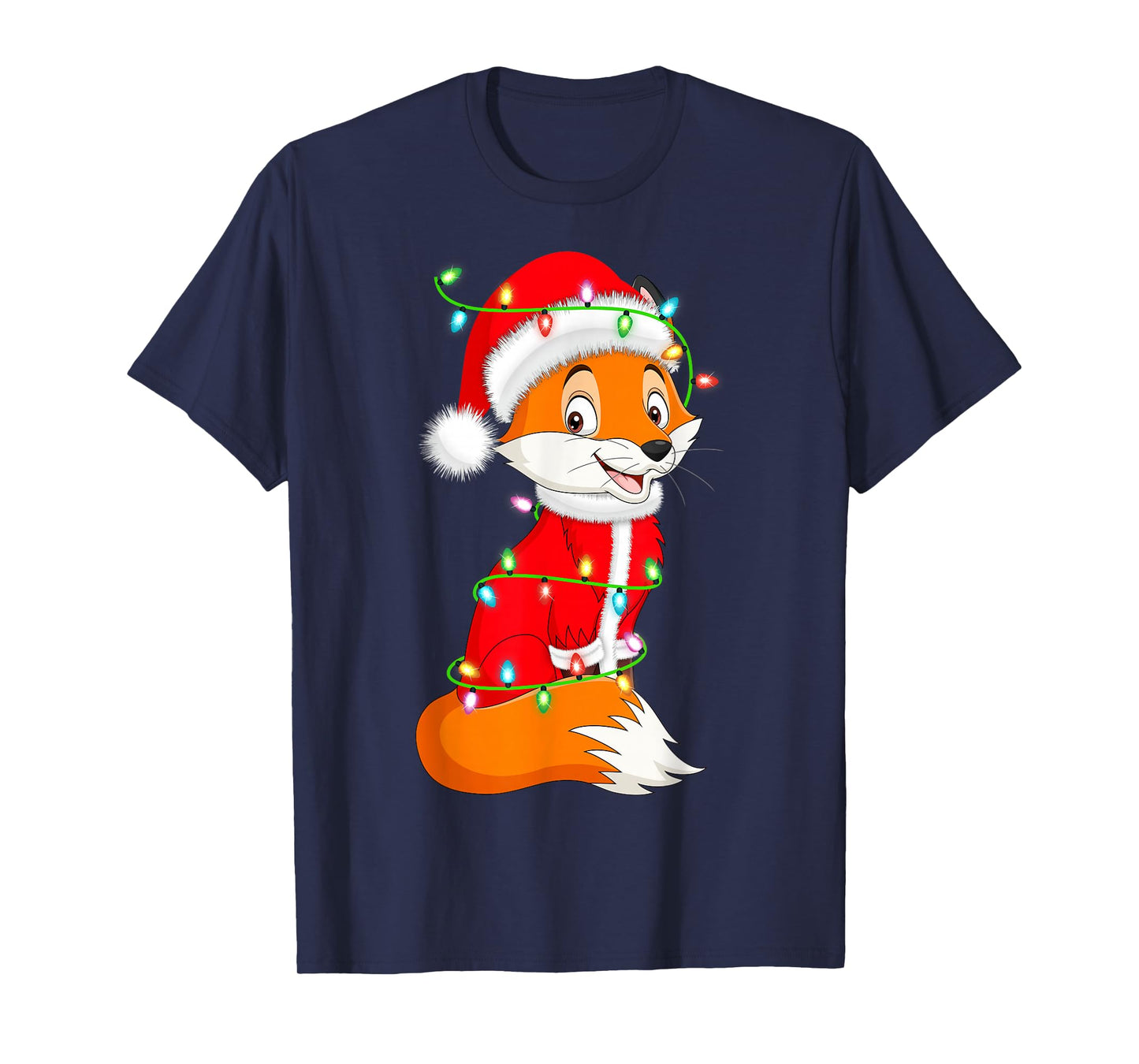 Fox Christmas Lights Santa Costume Cute Animal Xmas T-Shirt