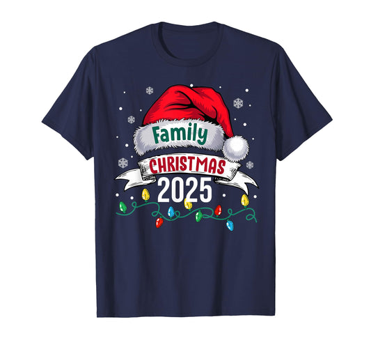 Family Christmas 2025 Santa Hat Lights Xmas Men Women T-Shirt