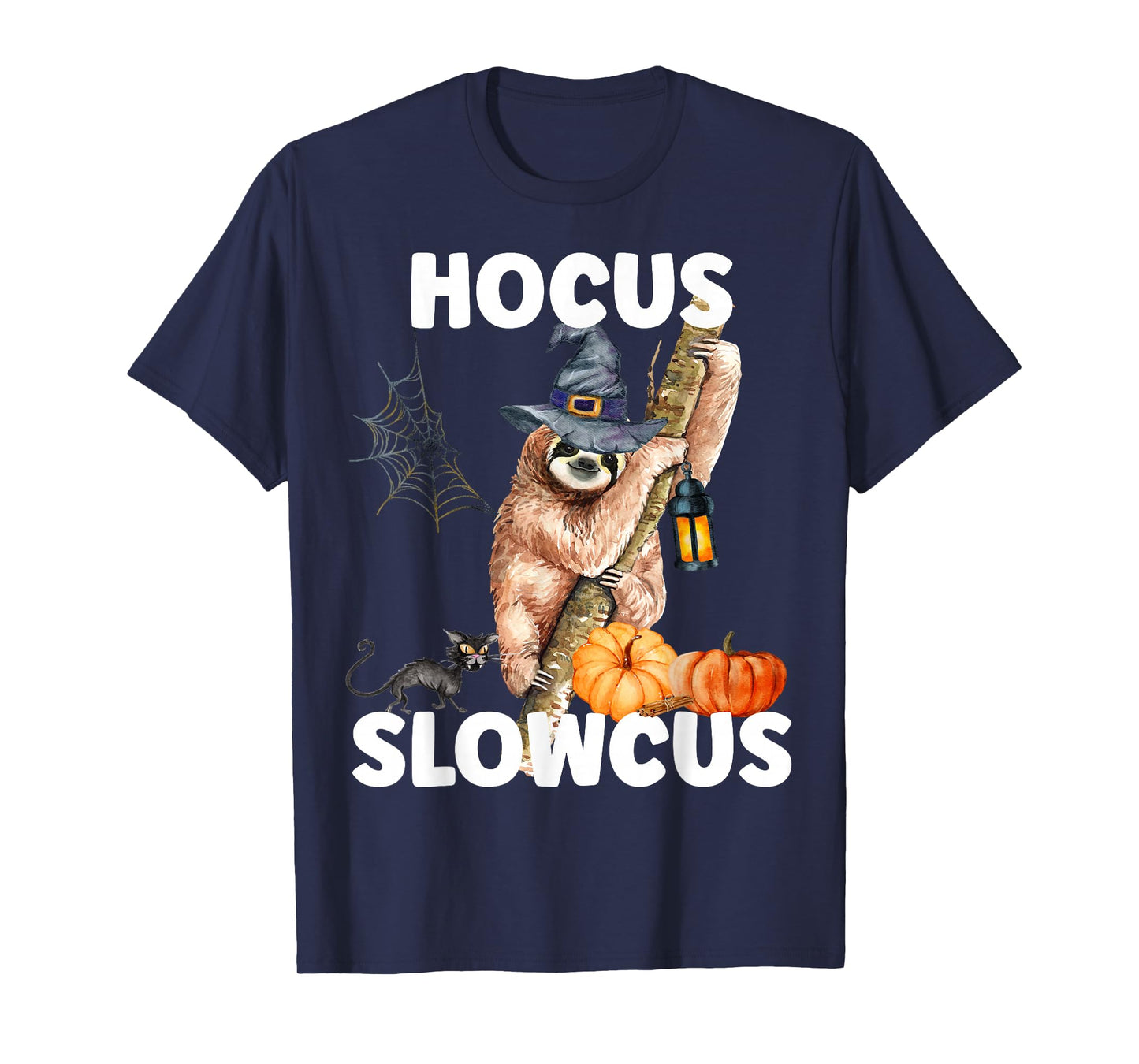 Hocus Slowcus Halloween Sloth Witch Hat Spider Pumpkin Sloth T-Shirt