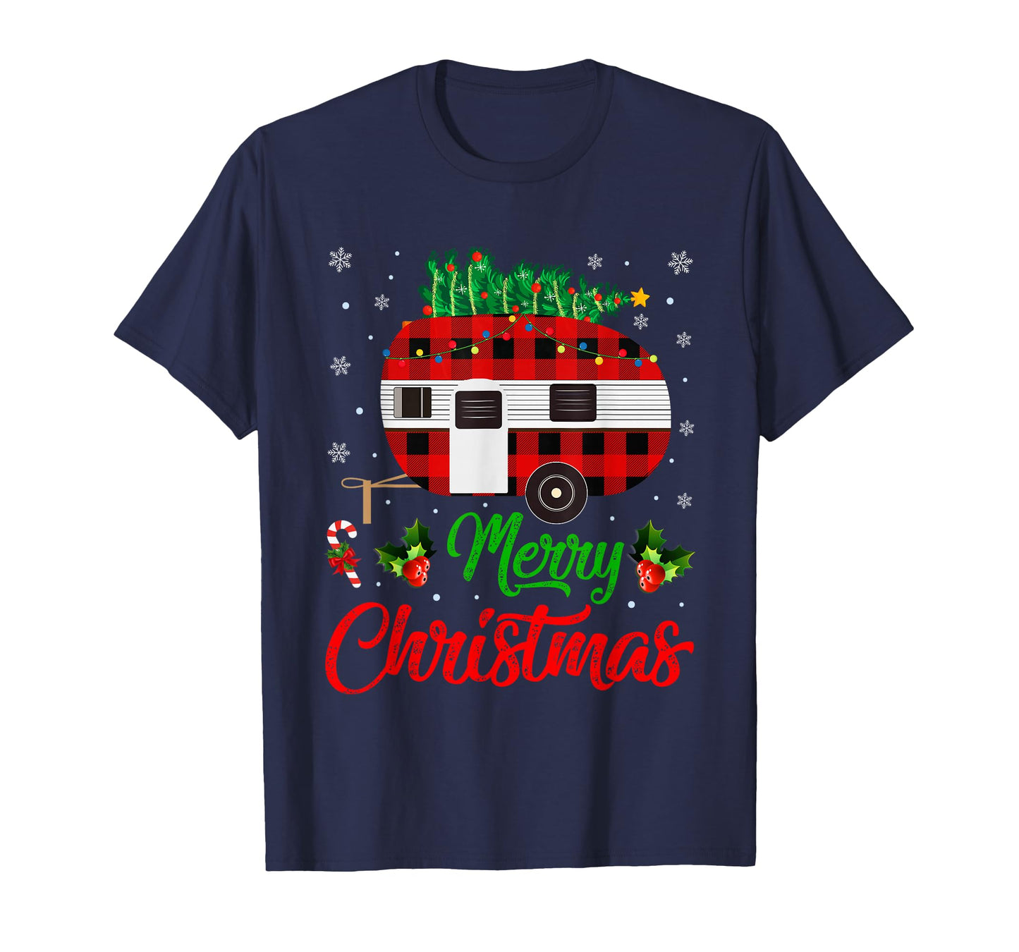 Camper Merry Christmas Tree Outdoors Camping Truck Xmas T-Shirt
