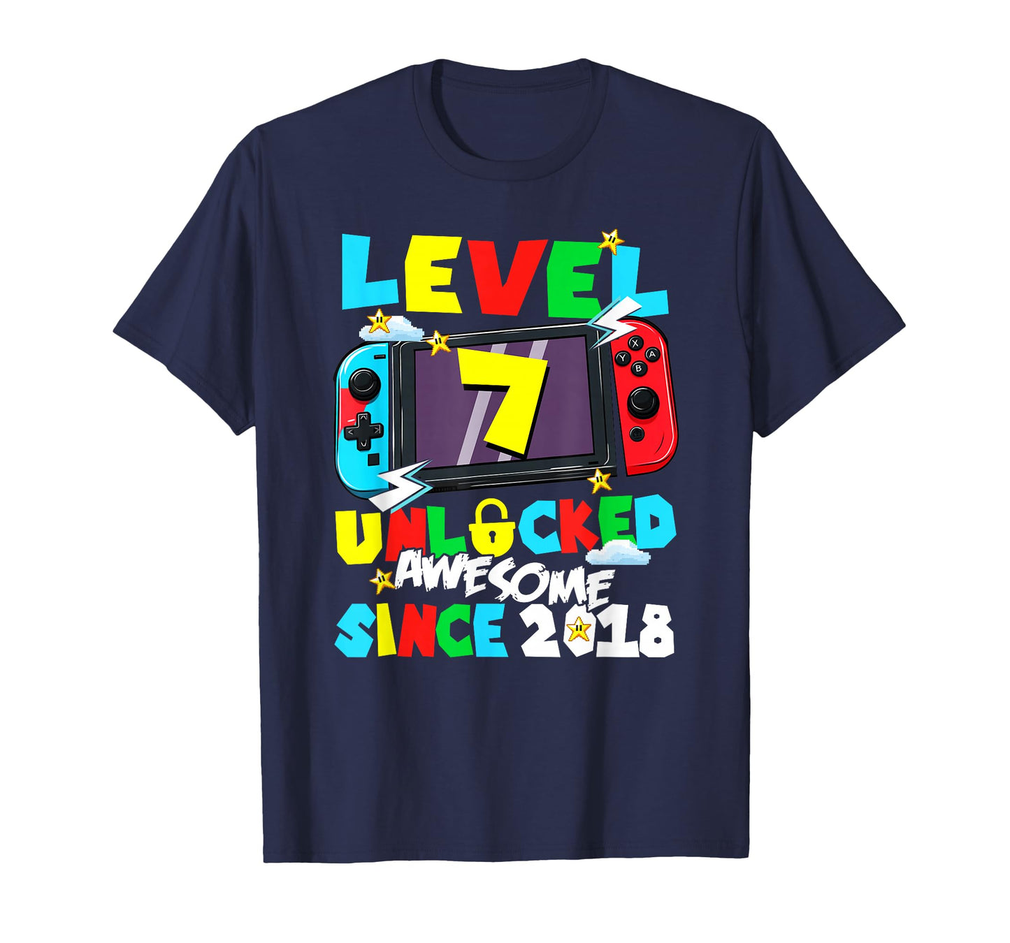 Level 7 Unlocked Awesome Since 2018 7th Birthday Video Gamer T-Shirt