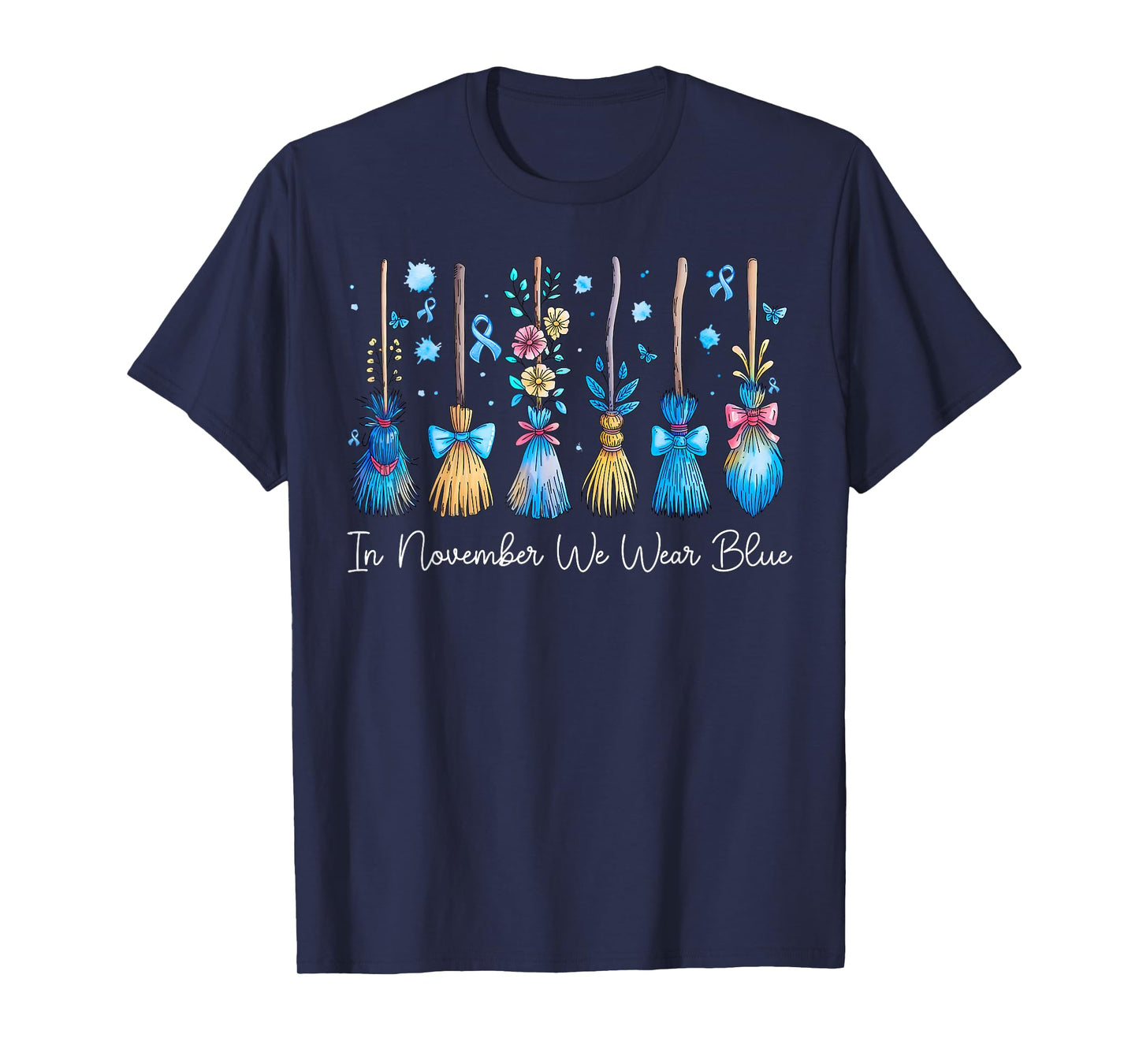 in November We Wear Blue Diabetes Support Type 1 Broom Witch T-Shirt
