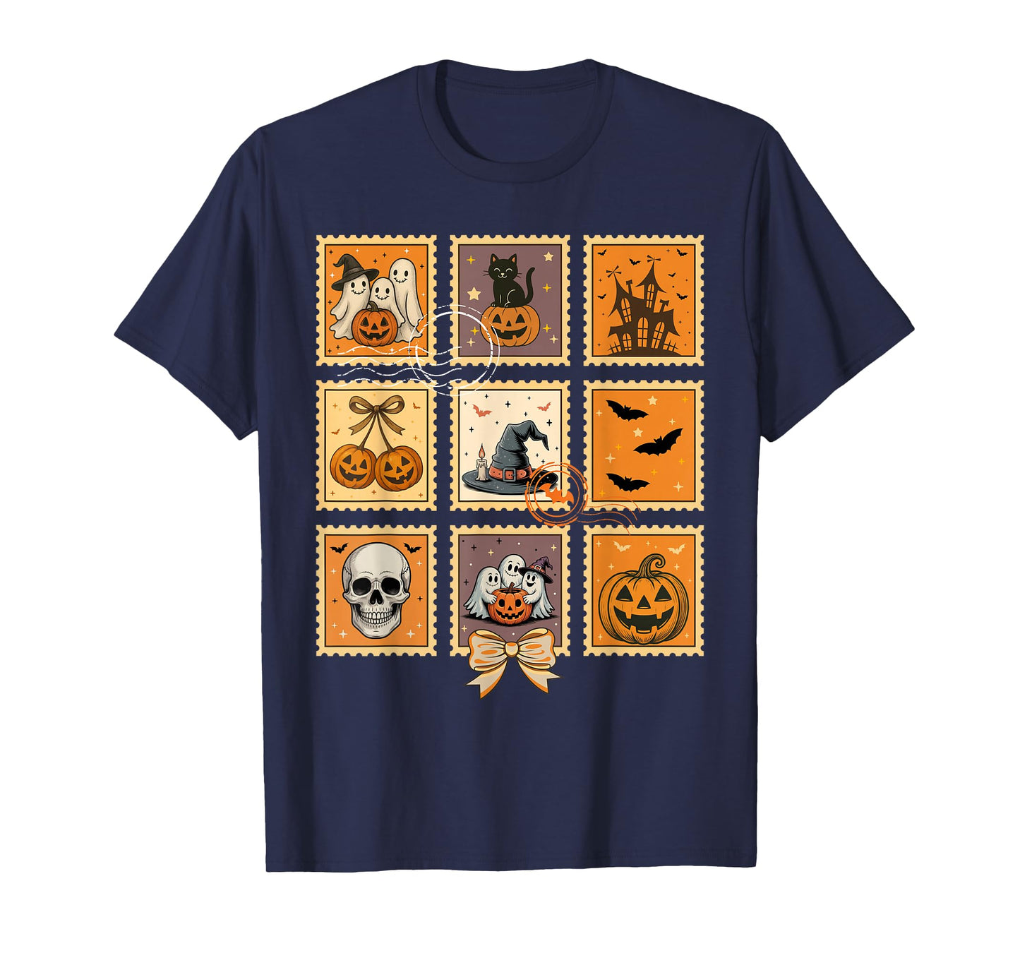 Spooky Halloween Postage Stamp Trick Or Treat Fall Auumn T-Shirt
