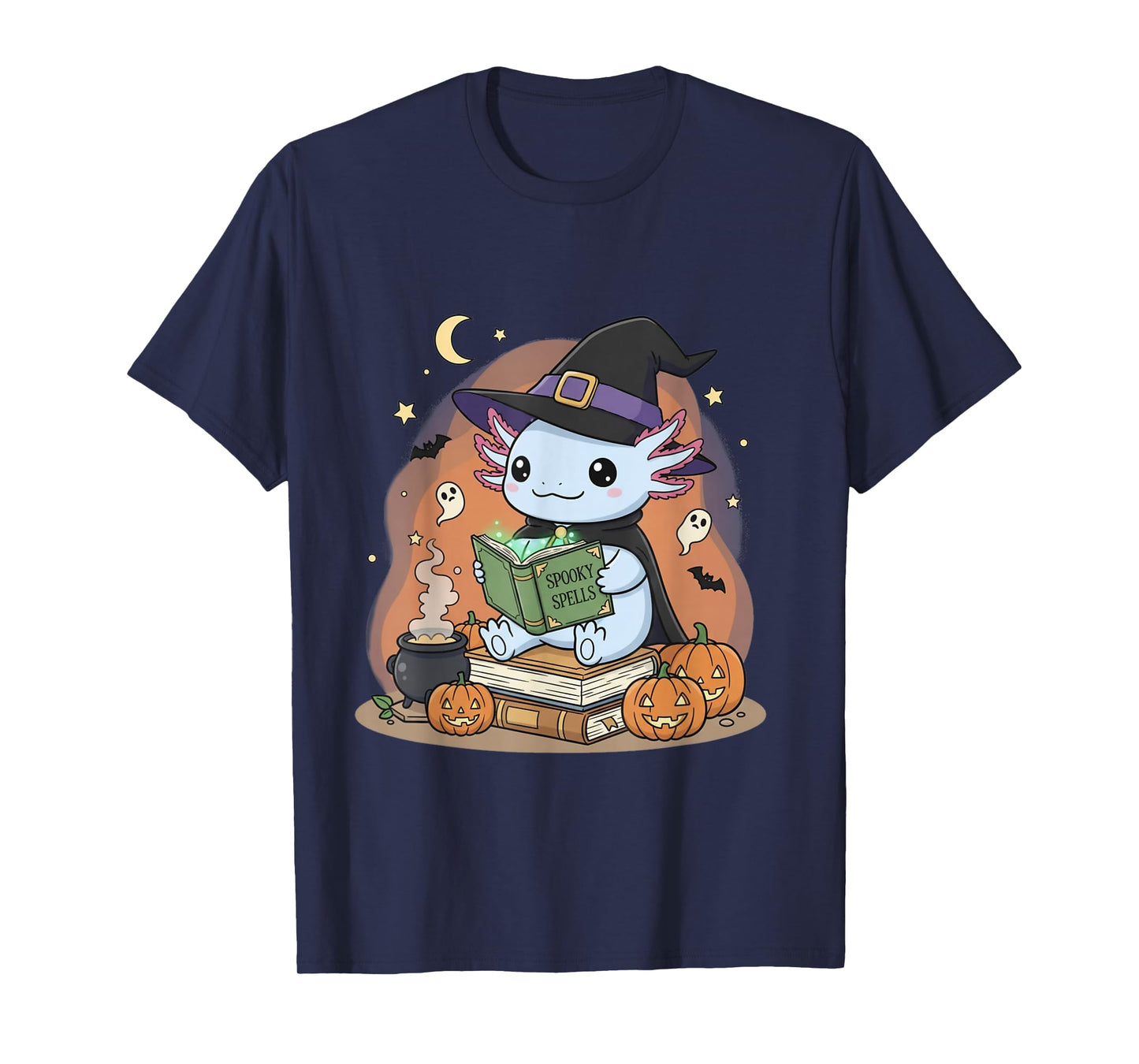 Cute Axolotl Halloween Witch Chibi Spooky Spells Kawaii T-Shirt