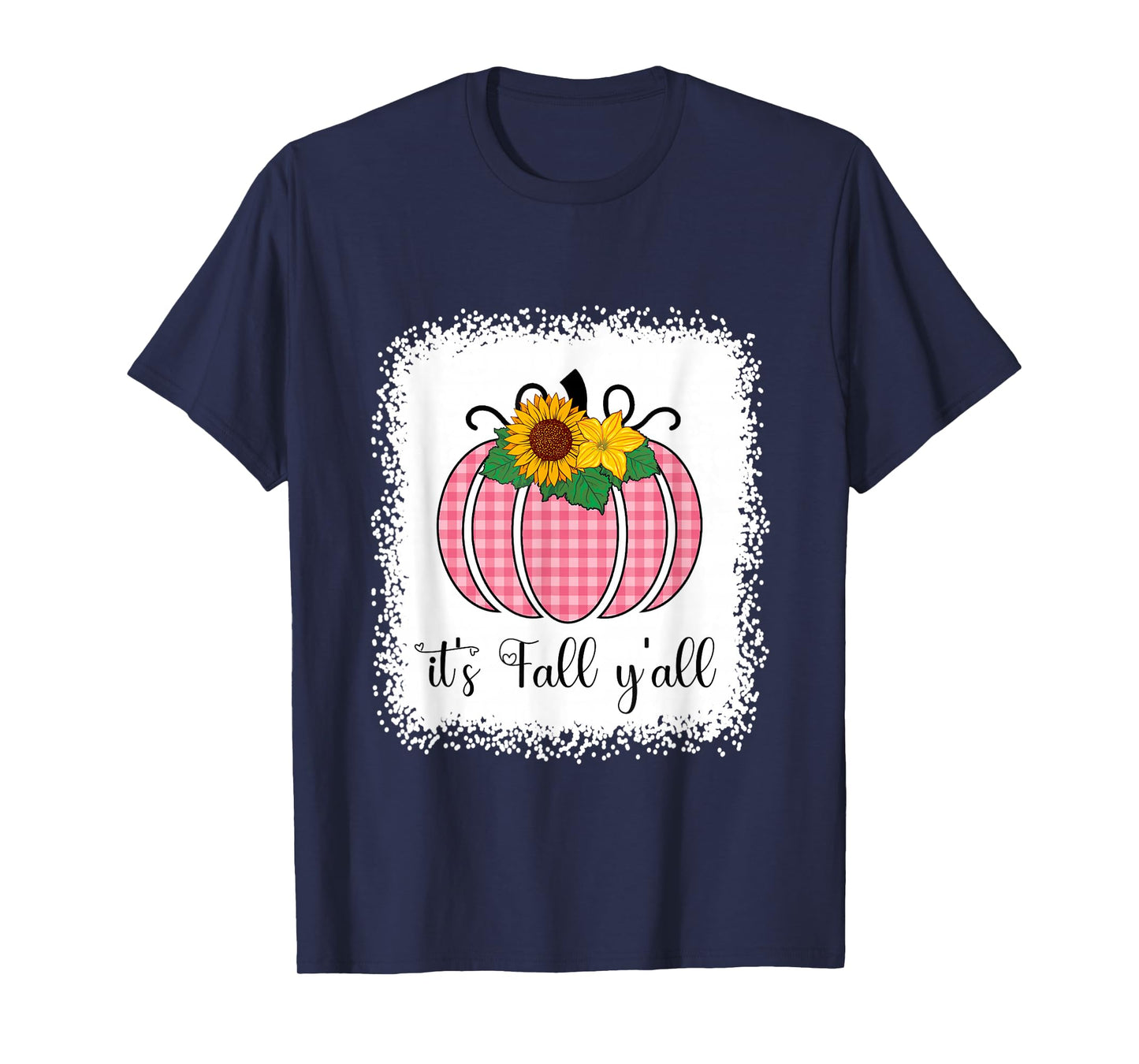 It's Fall Yall Halloween Bleached Pink Pumpkin Buffalo Plaid T-Shirt