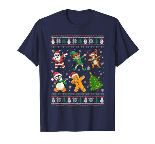 Dabbing Santa Elf Friends Ugly Xmas Sweater Style Xmas Dab T-Shirt