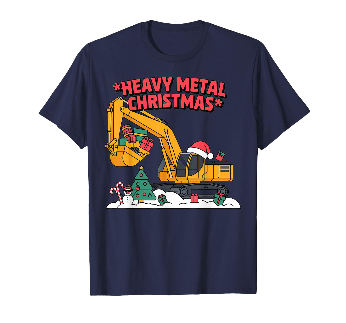 Heavy Metal Christmas Excavator Santa Holiday Design T-Shirt