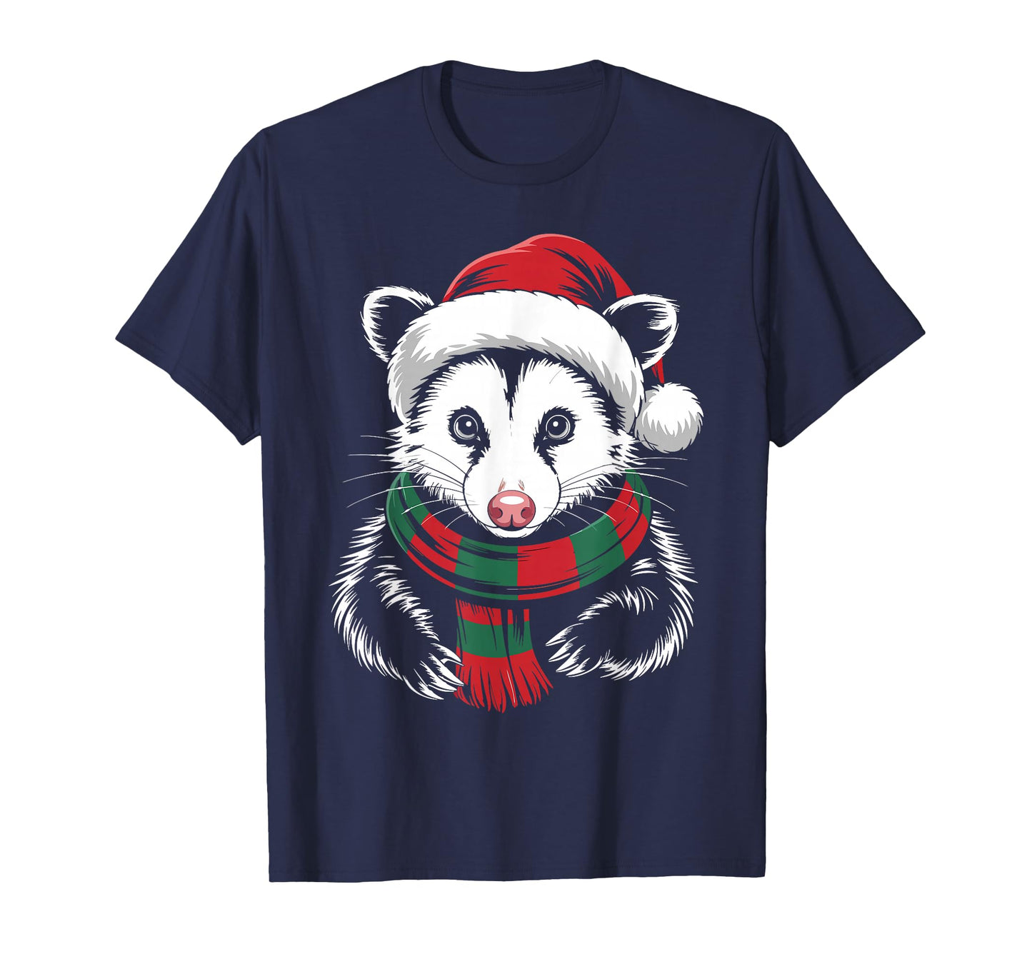 Opossum Xmas Santa Hat Scarf Christmas Costume T-Shirt