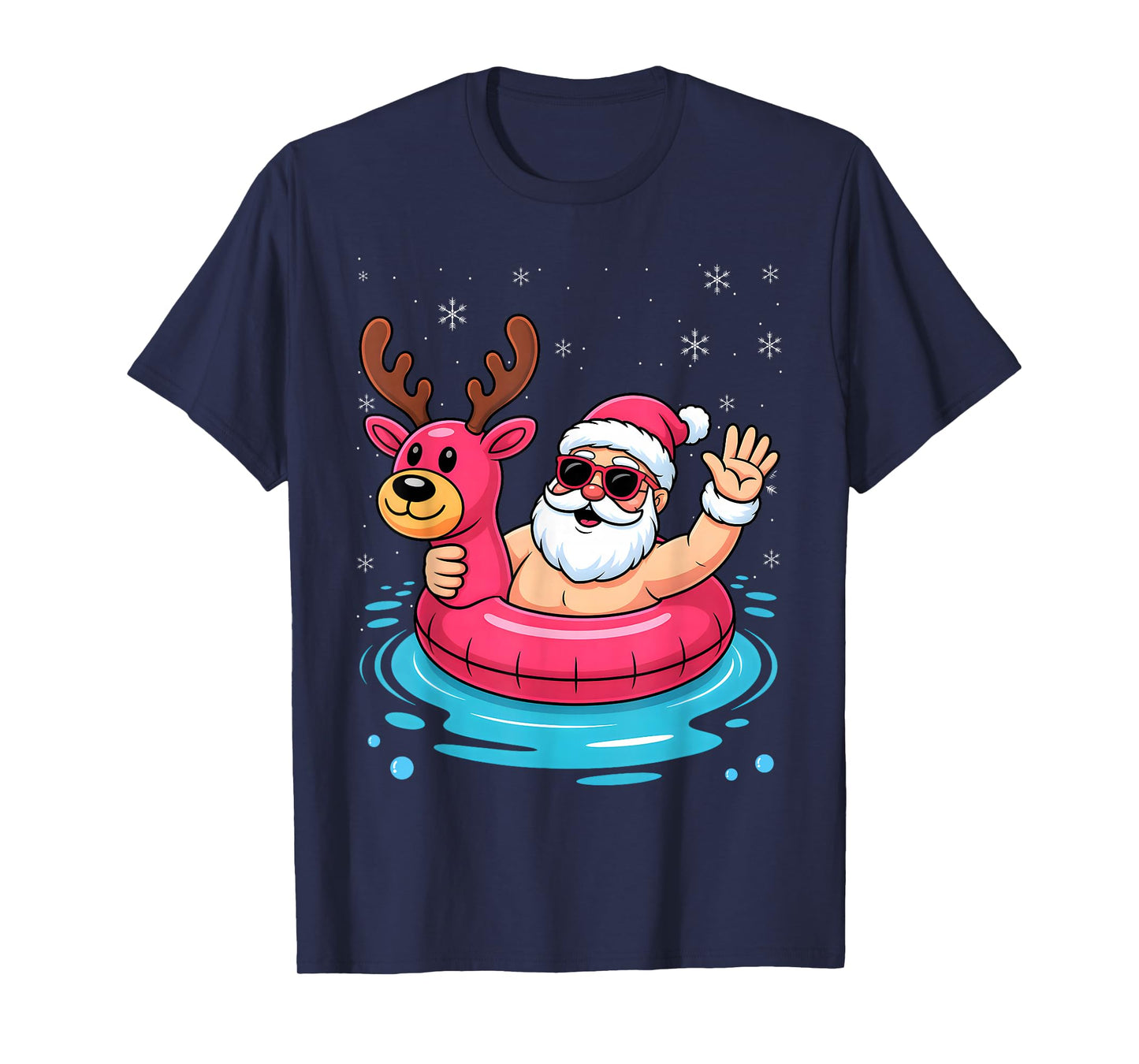Santa Swimming at Pool Christmas in Summer July Beach Party T-Shirt