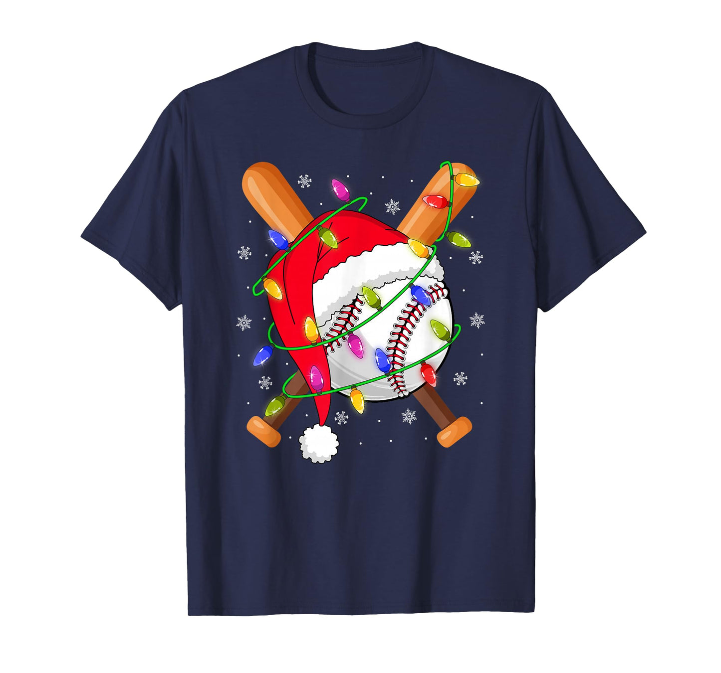 Baseball Christmas Lights Santa Hat Baseball Player Xmas T-Shirt