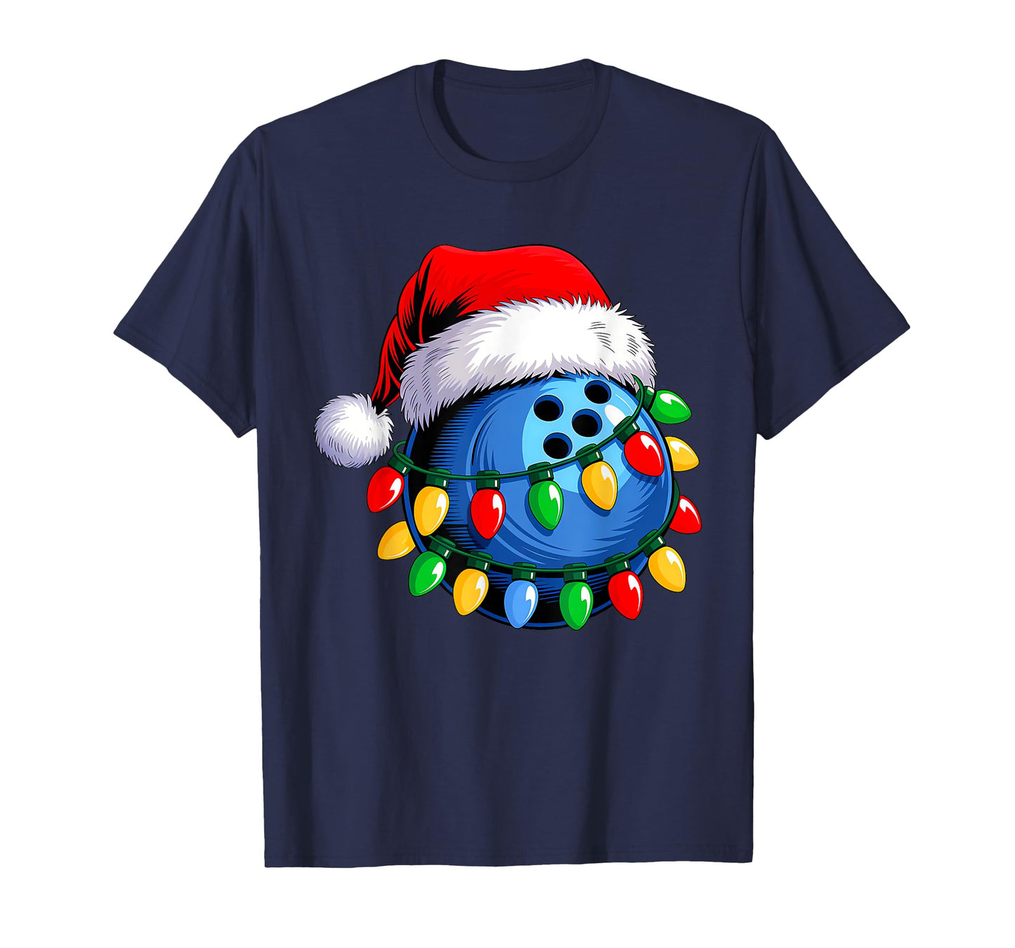 Bowling Ball Santa Hat Christmas Bowling Xmas Lights T-Shirt