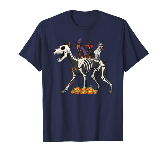 Doberman Pinscher Skeleton Mummy Witch Halloween Mens Womens T-Shirt
