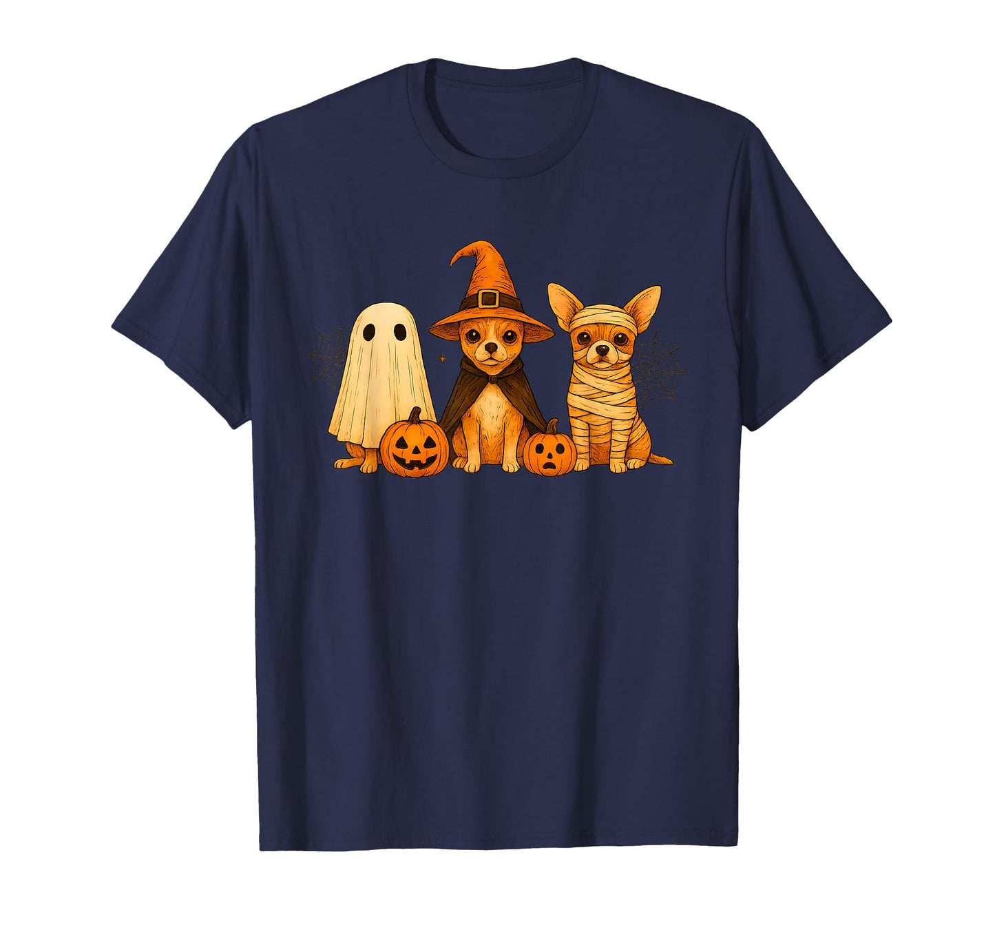 Retro Chihuahua Dog Witch Scary Halloween Pumpkin Women Men T-Shirt