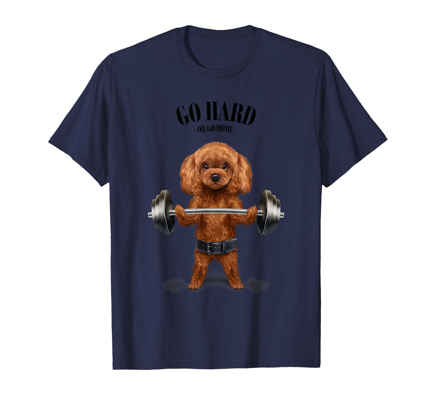 Tan Poodle Dog Weightlifting in Fitness Gym T-Shirt