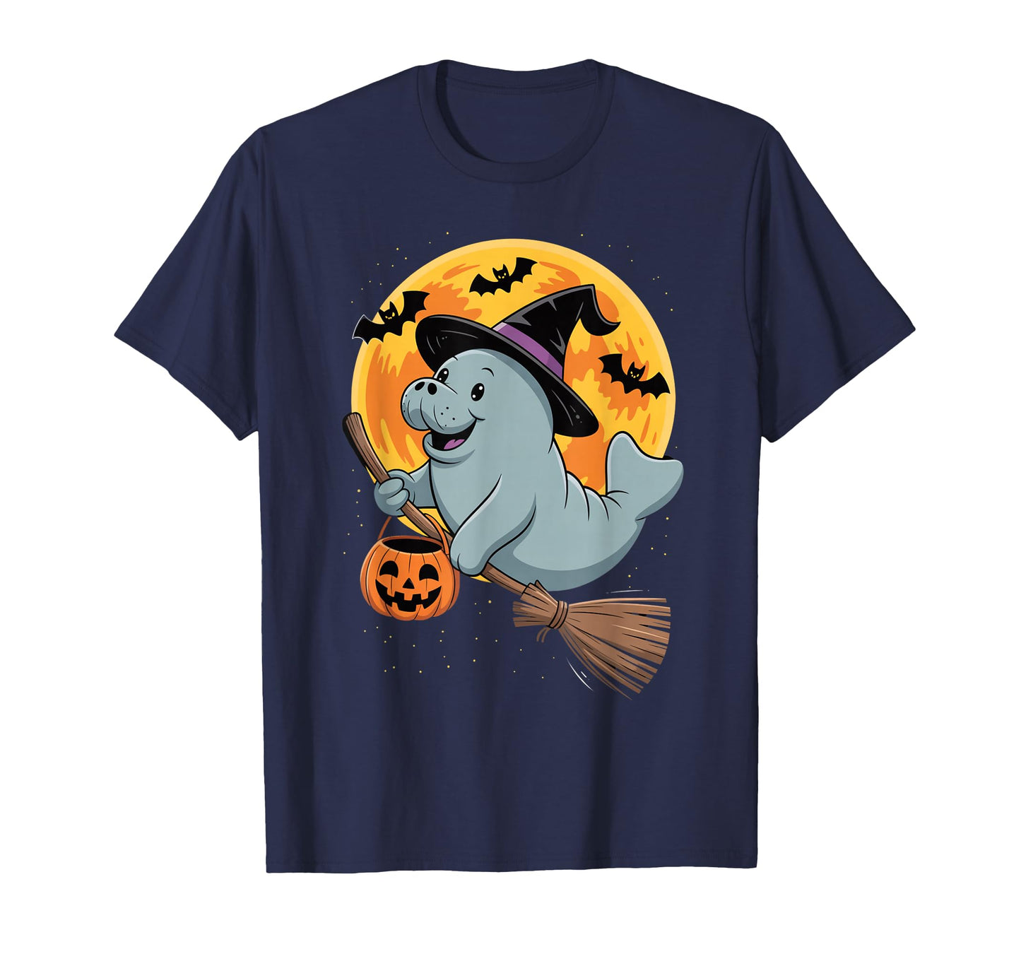 Manatee Witch Hat Pumpkin Halloween Costume Spooky Boys Girl T-Shirt