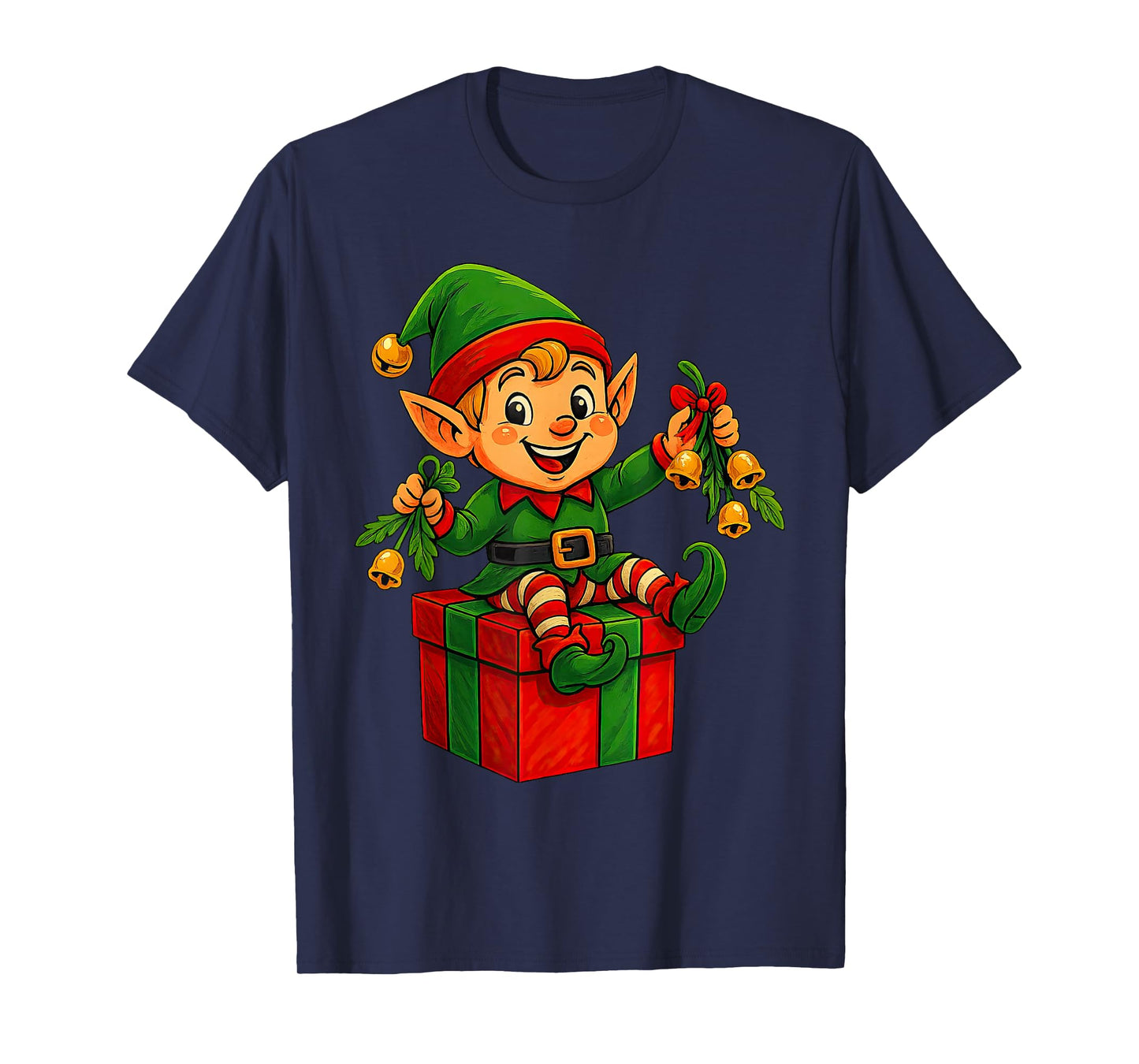 Cute Baby Elf Festive Mistletoe Bells Christmas PJ T-Shirt