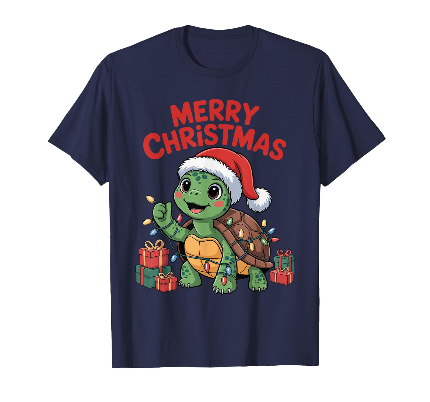 Funny Turtle Santa Hat Animals Lovers Ugly Christmas Pajamas T-Shirt
