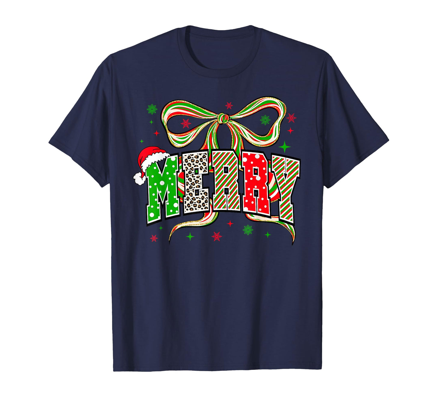 Merry Christmas Coquette Bow Leopard Festive Girl Women Kids T-Shirt