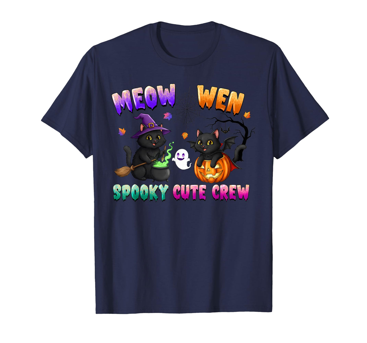 Meow Wen Spooky Crew Halloween Funny Spooky Cat for Women T-Shirt