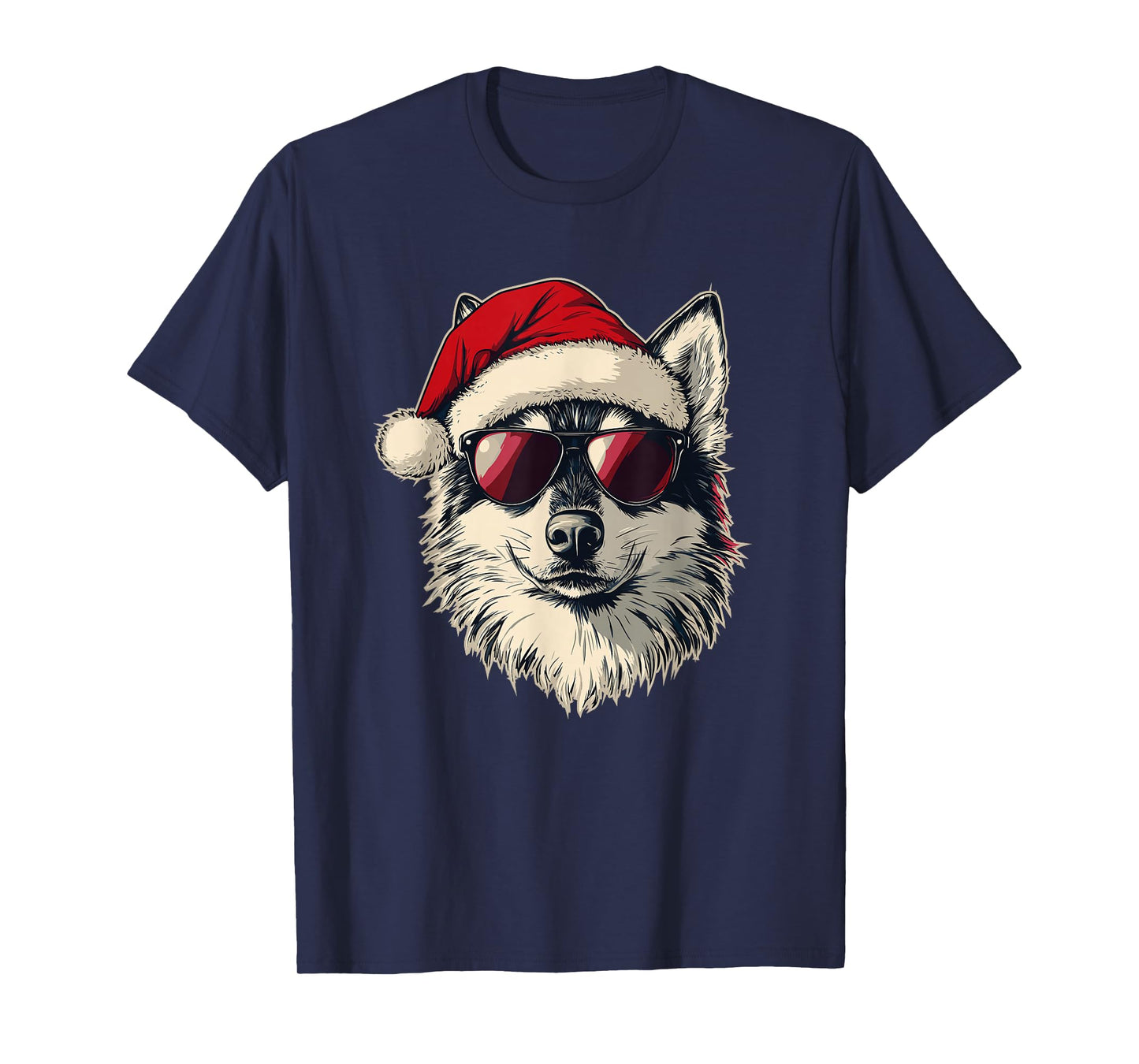 Husky Dog with Santa Hat T-Shirt