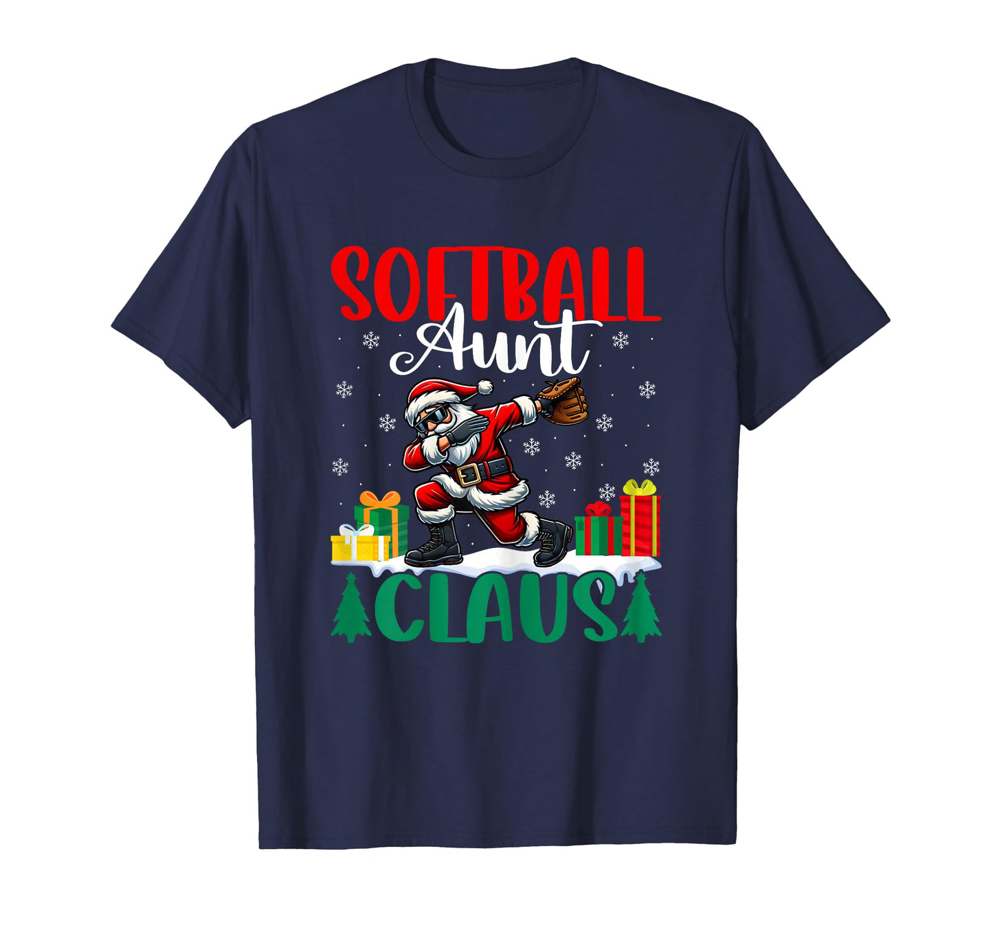 Softball Aunt Claus Dabbing Santa Softball Auntie Christmas T-Shirt