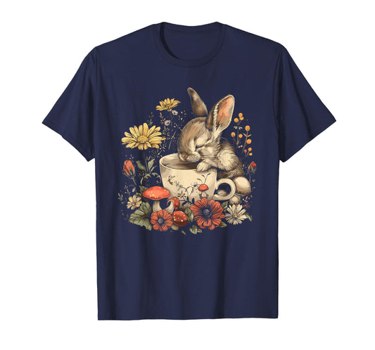 Rabbit Floral Bunny Cottagecore Aesthetic Tea Cup T-Shirt
