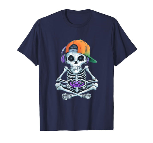 Gaming Skeleton Halloween Funny Gamer Boys kids Men T-Shirt