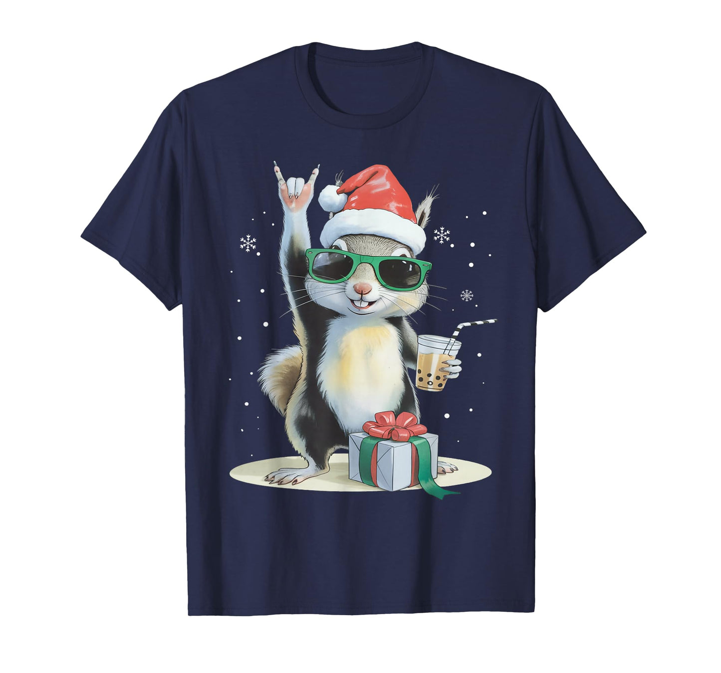 Christmas Kawaii Squirrel Bubble Tea Boba Squirrel Xmas T-Shirt