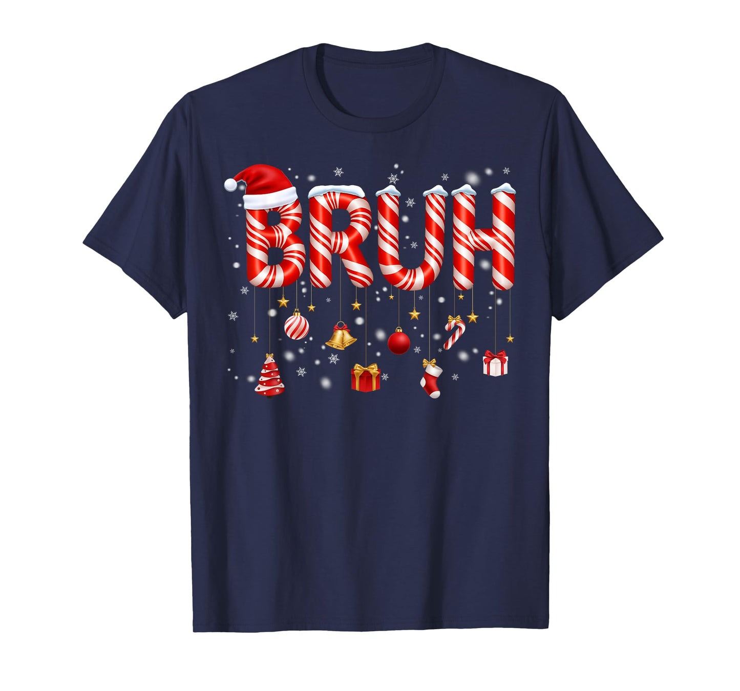 Bruh Candy Cane Santa Hat Snowflake Christmas Xmas Men Boy T-Shirt