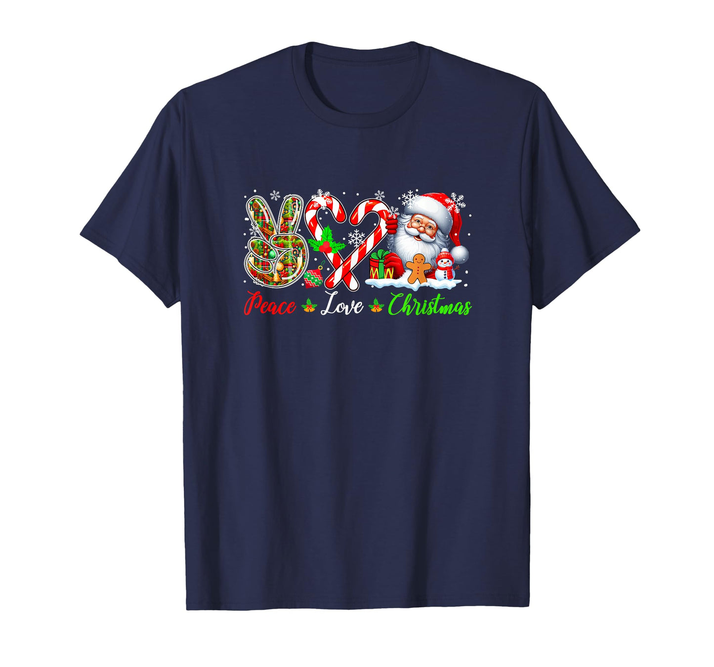 Peace Love Christmas Santa Candy Canes Cute Heart Shape T-Shirt